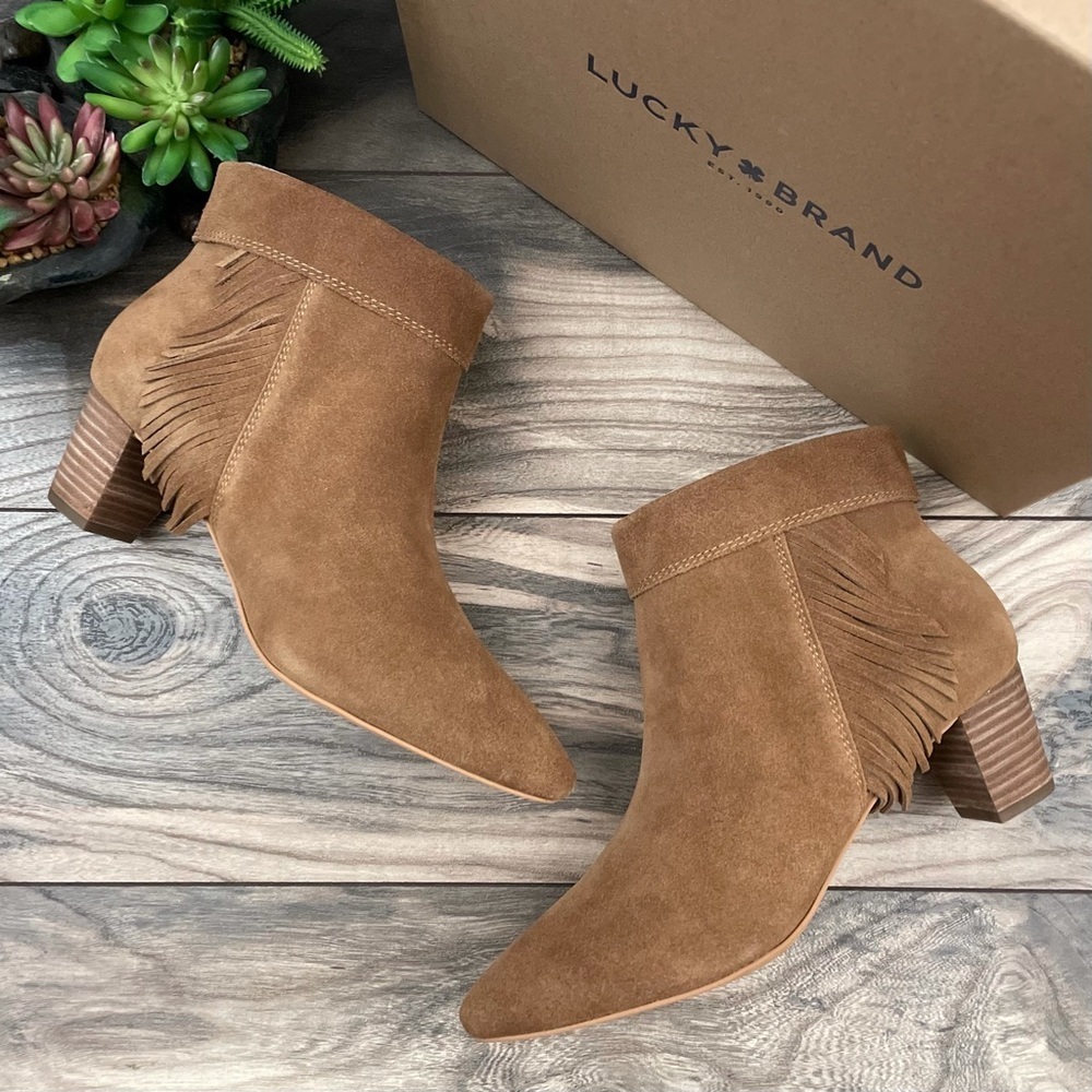 NIB Lucky Brand Zakina Side Fringe Ankle Bootie